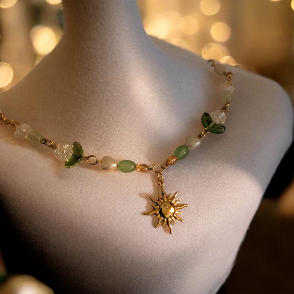Zugnoo Gold Sun Charm Bead Necklace