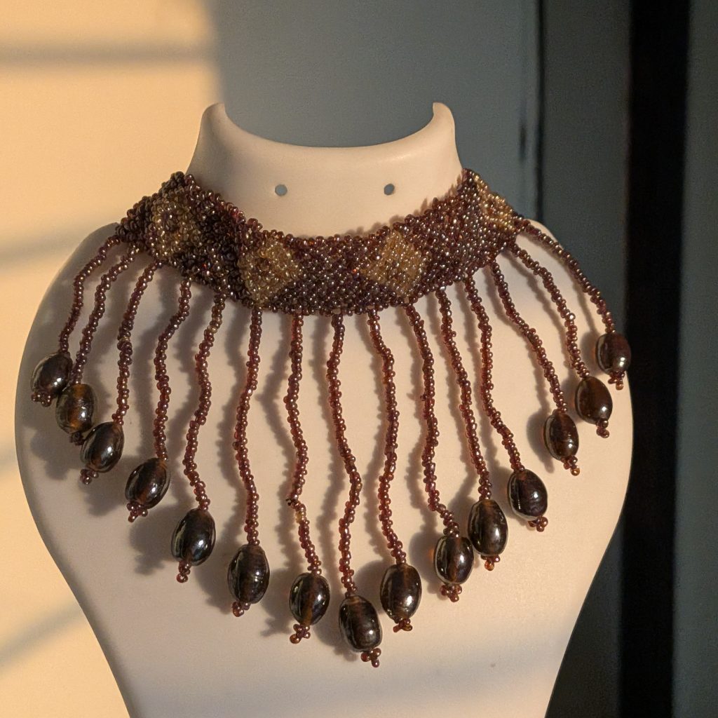 Woven Seed Bead Statement Collar with Draping Drops