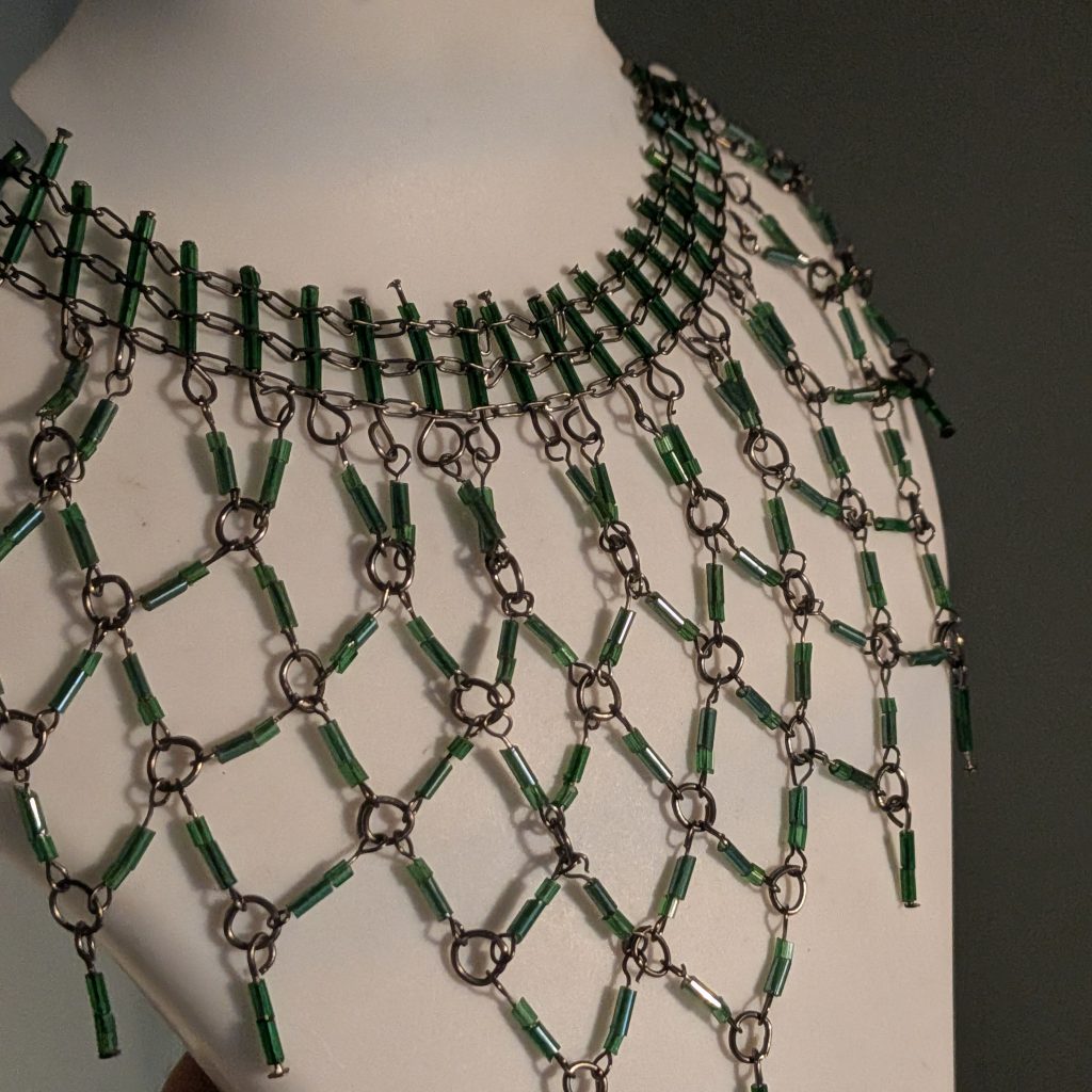 Emerald Green Beaded Bib Choker Necklace
