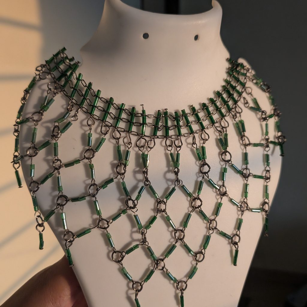 Emerald Green Beaded Bib Choker Necklace