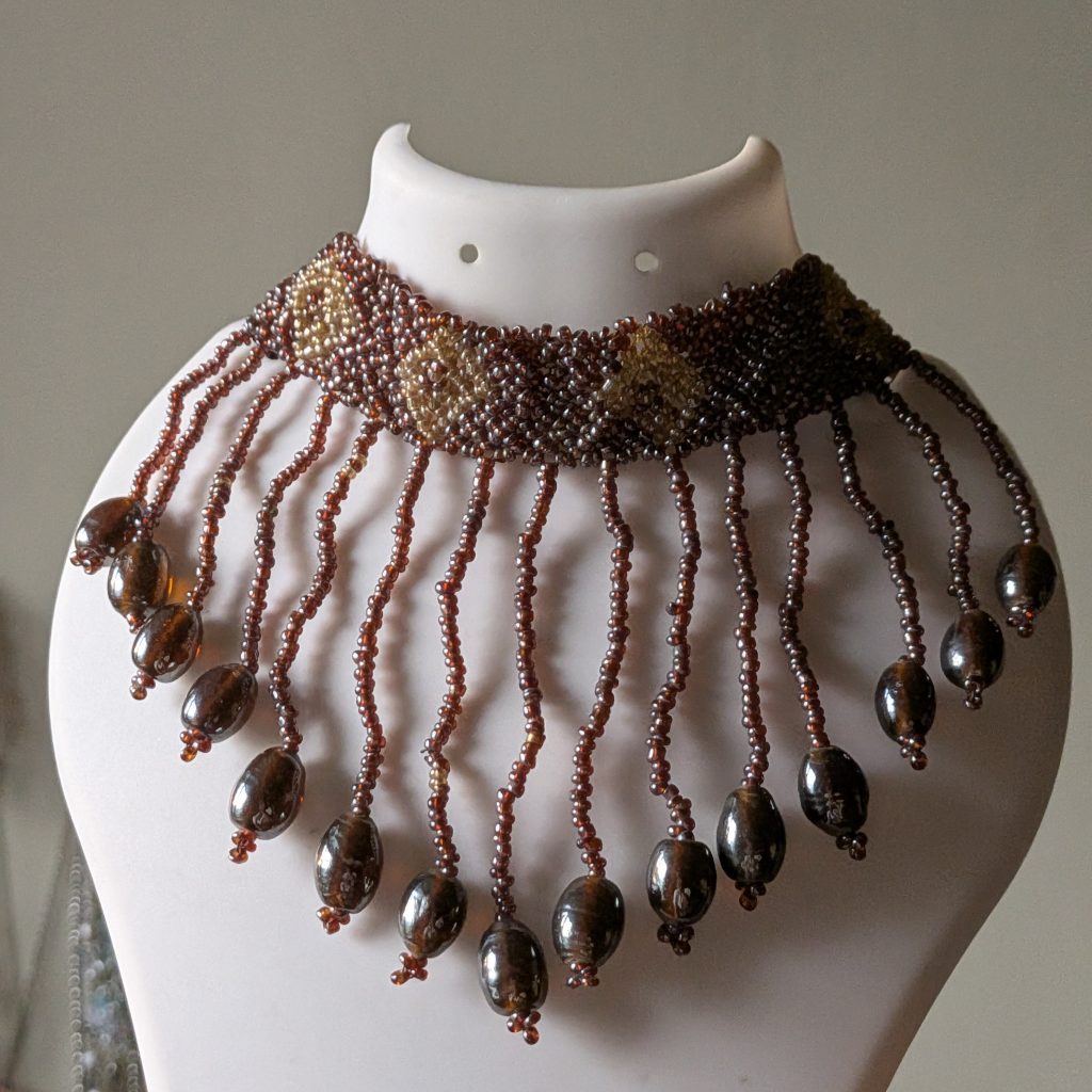 Woven Seed Bead Statement Collar with Draping Drops