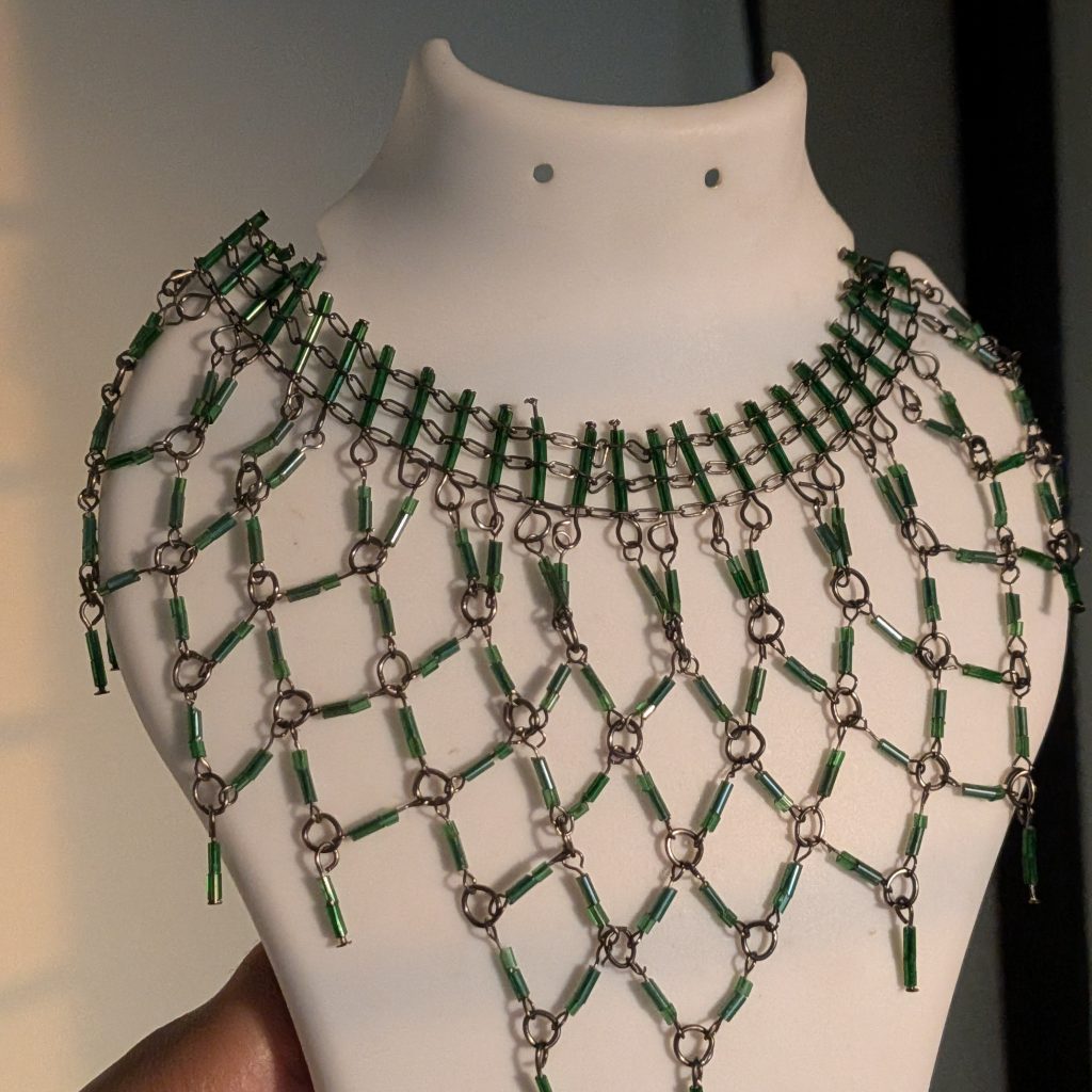 Emerald Green Beaded Bib Choker Necklace