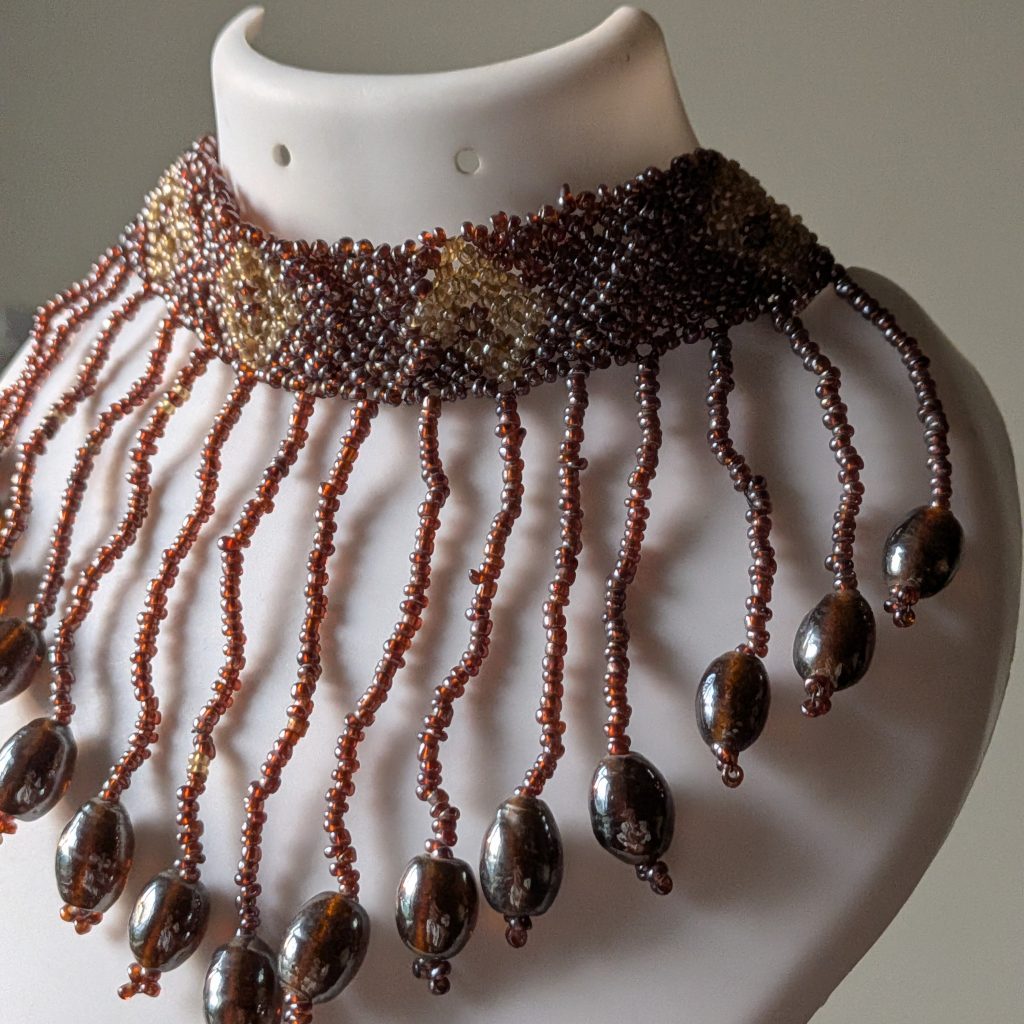 Woven Seed Bead Statement Collar with Draping Drops