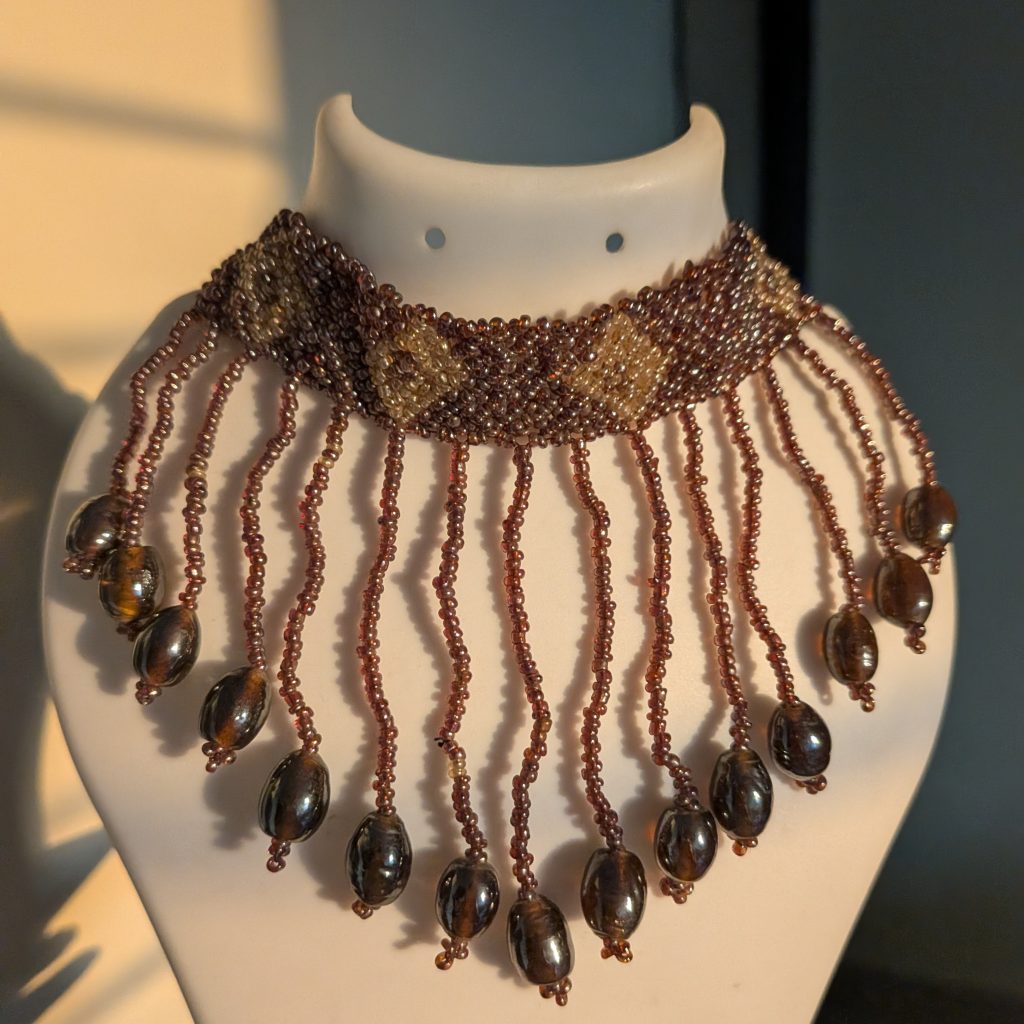 Woven Seed Bead Statement Collar with Draping Drops